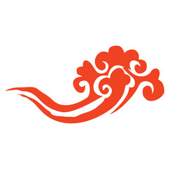 Obraz premium Stylized orange traditional swirling cloud motif facing right against white background