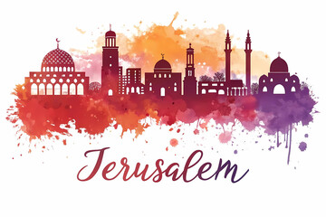 Jerusalem Israel Skyline Red