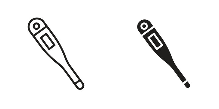 Digital thermometer icon suitable design silhouette and line art style on white background