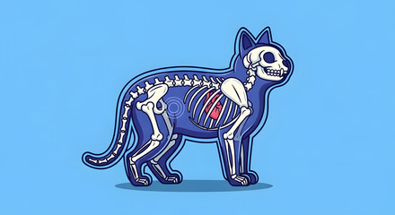Fototapeta premium Creative side view of a cat silhouette showing its skeletal system and a red heart inside