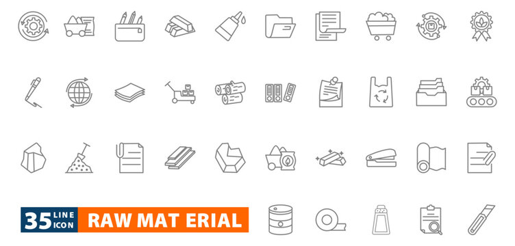 raw material outline icon set