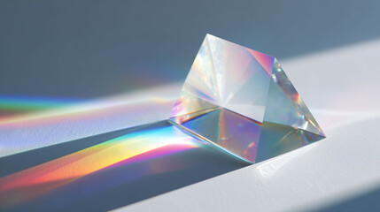 Glass prism with rainbow light refraction and crystal dispersion effect