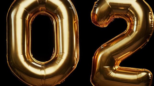 number 02 gold balloons on a black background