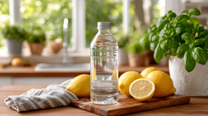 Lemon Water with Basil by Window