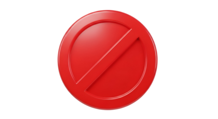 Red circular button with diagonal line symbol on black background