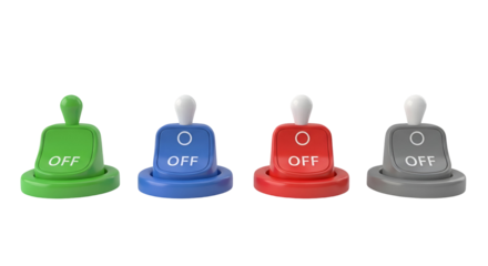 Four Colored Buttons with Off Labels on Black Background