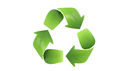 Green leaf-shaped recycling symbol on black background