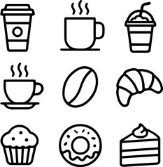 Obraz premium Coffee and Bakery Silhouette Icons Set