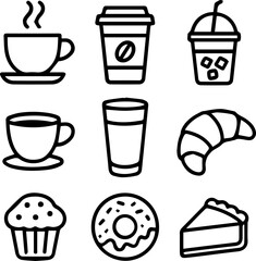 Fototapeta premium Coffee and Bakery Silhouette Icons Set