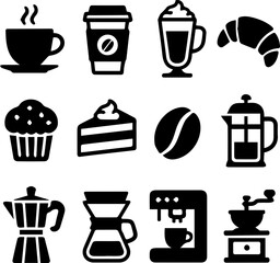 Obraz premium Coffee and Bakery Silhouette Icons Set