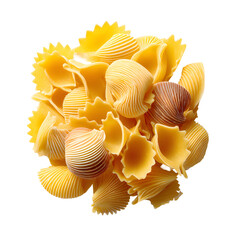 Assortment of Conchiglie and Lumache pasta shapes, food ingredient, isolated on transparent background