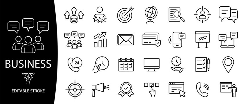 Business and Finance.  Money and finance line icons collection.  Editable stroke. Vector illustration