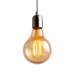 Edison pendant lamp with warm LED bulb and brass fixture, isolated on transparent background