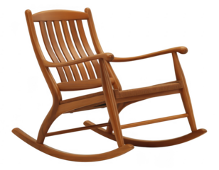 Wooden rocking chair with brown seat and armrests brown chair isolated on a transparent background