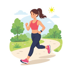 Young woman jogging active healthy lifestyle vector illustration