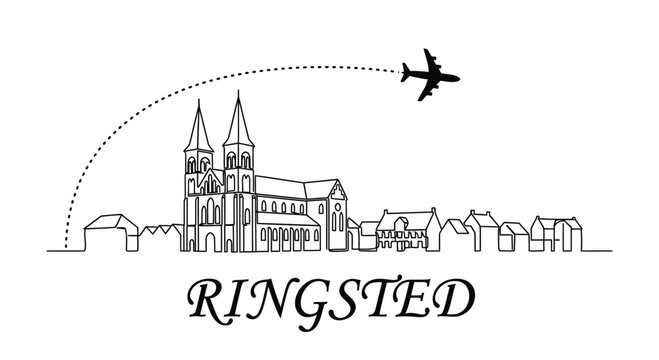 Ringsted city skyline with airplane travel vector illustration