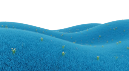 A serene blue landscape with small yellow flowers and black background