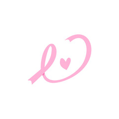 Obraz premium Stylized pink awareness ribbon gracefully curves into a heart shape featuring a small central heart element