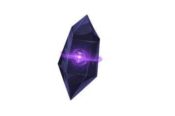 Purple crystal with glowing purple light inside glowing light isolated on a transparent background
