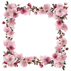 Delicate Pink Cherry Blossom Floral Frame Arrangement Isolated on Transparent Background