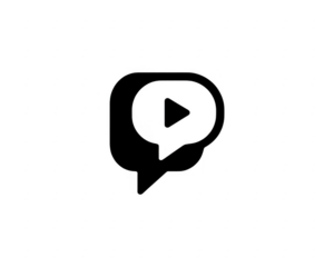 White outline of play button in speech bubble play playback isolated on a transparent background