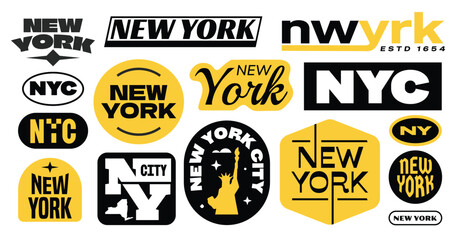 Obraz premium New York USA typography stickers, patchs, badges, and logos collection. 