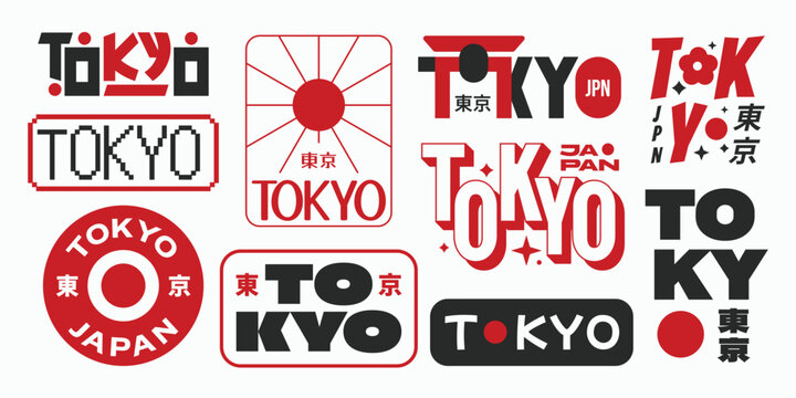 Tokyo Japan typography stickers, patchs, badges, and logos collection. 