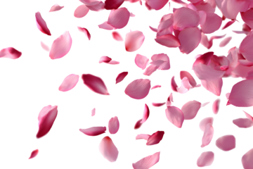 Pink rose petals falling gently, romantic, elegant, floral element, isolated on transparent background