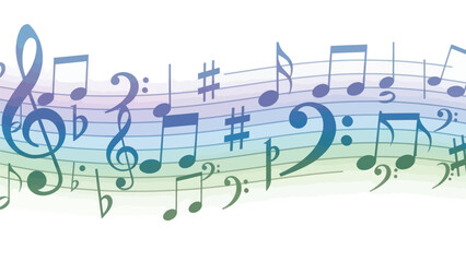 Colorful Music Notes on Staff Lines, Abstract Musical Background
