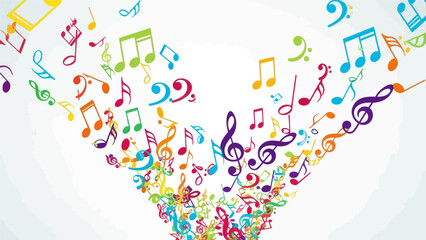 Colorful Music Notes Flowing Outward, Abstract Sound Wave
