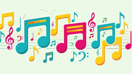Colorful musical notes and symbols on a light background, creative illustration