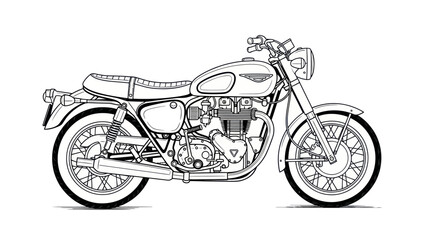 Classic Motorcycle Illustration - Vintage Styled Motorbike, Black and White Line Art