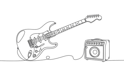 Electric Guitar and Amplifier Line Art Icon
