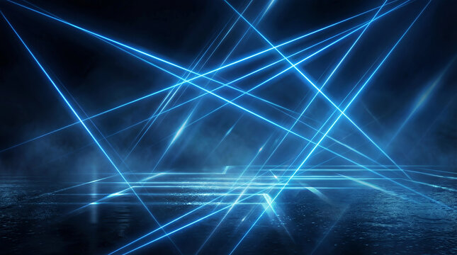 Blue Laser Beams and Scanner Lights in Futuristic Space
