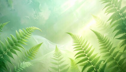 Fern Leaves on Gradient Green Background with Abstract White Curve