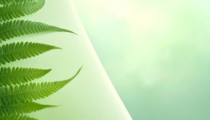 Fern Leaves on Gradient Green Background with Abstract White Curve