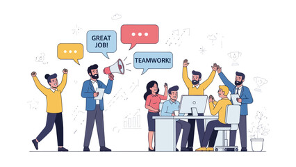 Team celebrating success, great job and teamwork in modern office