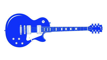 Vibrant Blue Electric Guitar Silhouette Isolated on White Background