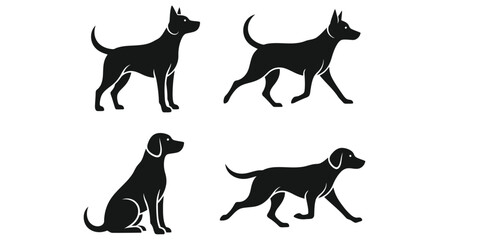 Minimal Dog Silhouette Vector Icon Set with Friendly and Active Poses