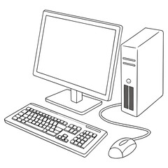 Clean desktop computer setup with monitor and keyboard, minimalist modern design on a white background, technology and workspace.