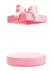 Fototapeta premium Pink 3d gift box podium with open present lid stage for celebration surprise and display