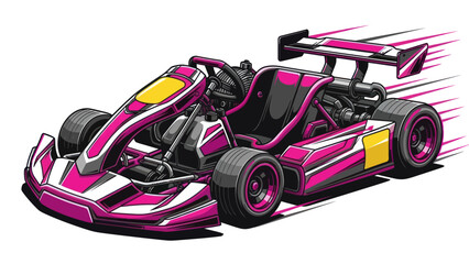 Pink racing go-kart with speed lines, pixel art style © afgan