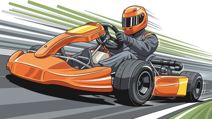 Go-kart Racer Speeding on Track, Dynamic Action Illustration © afgan