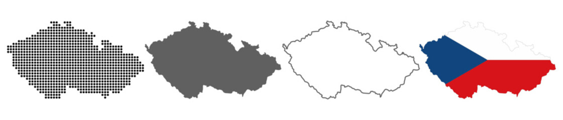 Fototapeta premium Czech Republic map set with dotted solid outline and flag style vector illustration