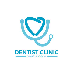 Dentist Logo Tooth and Stethoscope Outline