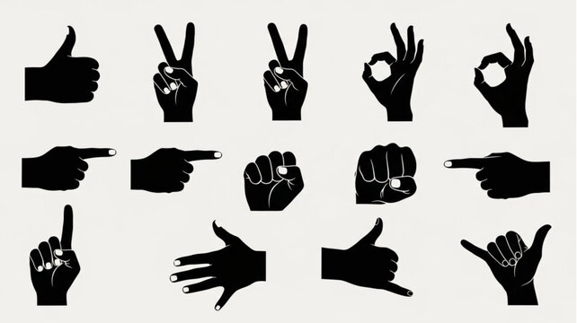 Collection of Hand Gestures Silhouettes Isolated on White Background.