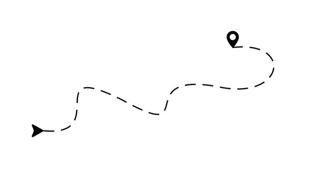 Real time location pin tracking animation on a route line map for navigation graphics and technology videos