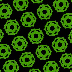Obraz premium Seamless green geometric swirl pattern on black background.