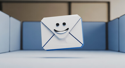3D Happy Email Envelope Icon Floating. Symbol of Positive Digital Communication, Good News, Successful Message Delivery, and Customer Satisfaction.