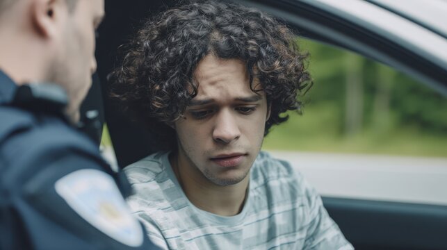 Driver questioned by police during roadside dui stop on suburban road